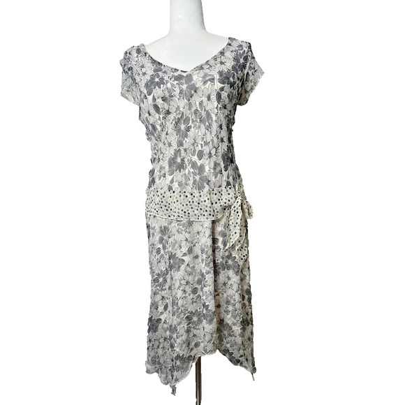 Vtg Jonathan Martin Silk Fairy Midi Dress 8 Asymmetric Hem Floral Cottagecore - Picture 1 of 11